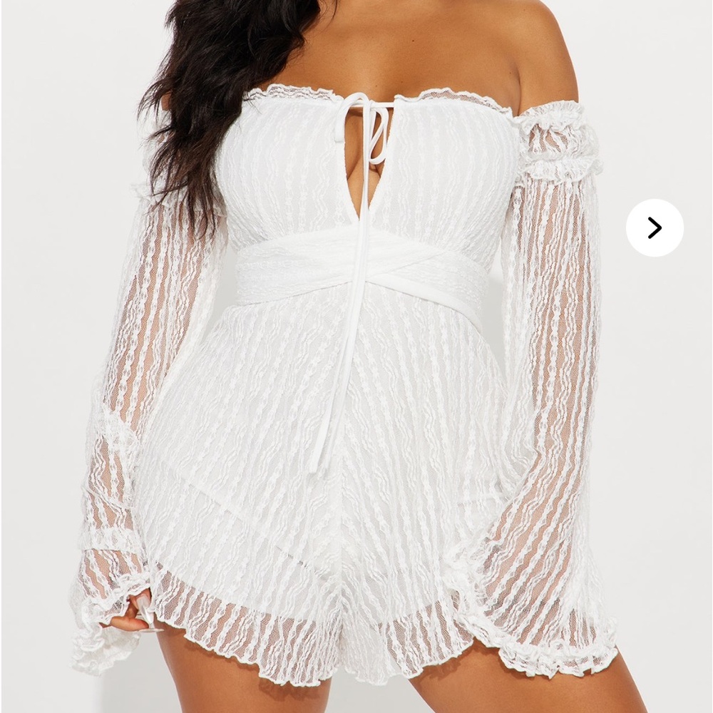 Fashion Nova White Lace Off-Shoulder Romper